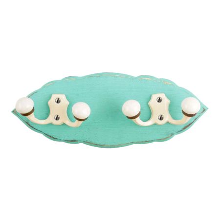 Sea Green Cream Double Loop Ceramic Iron Wooden Hooks
